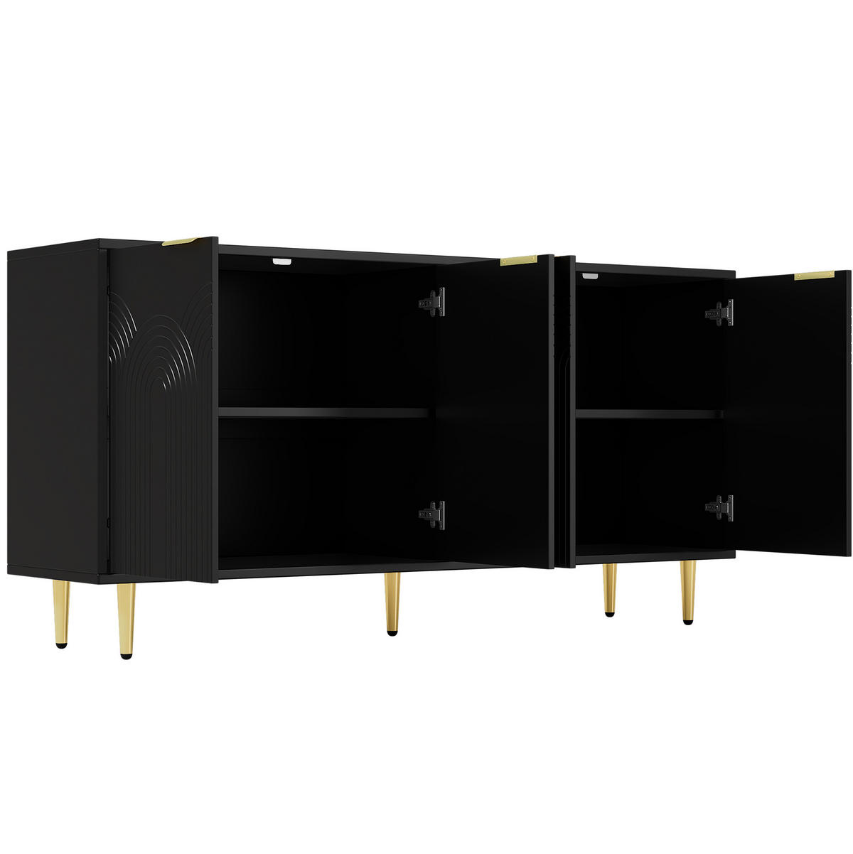 SIDEBOARD aus MDF und Spanplatte 160x40x80 cm Schwarz mit 4 Türen, verstellbaren Einlegeböden und Sanftschließfunktion - Schwarz, Holzwerkstoff (160/80/40cm) - Modfu