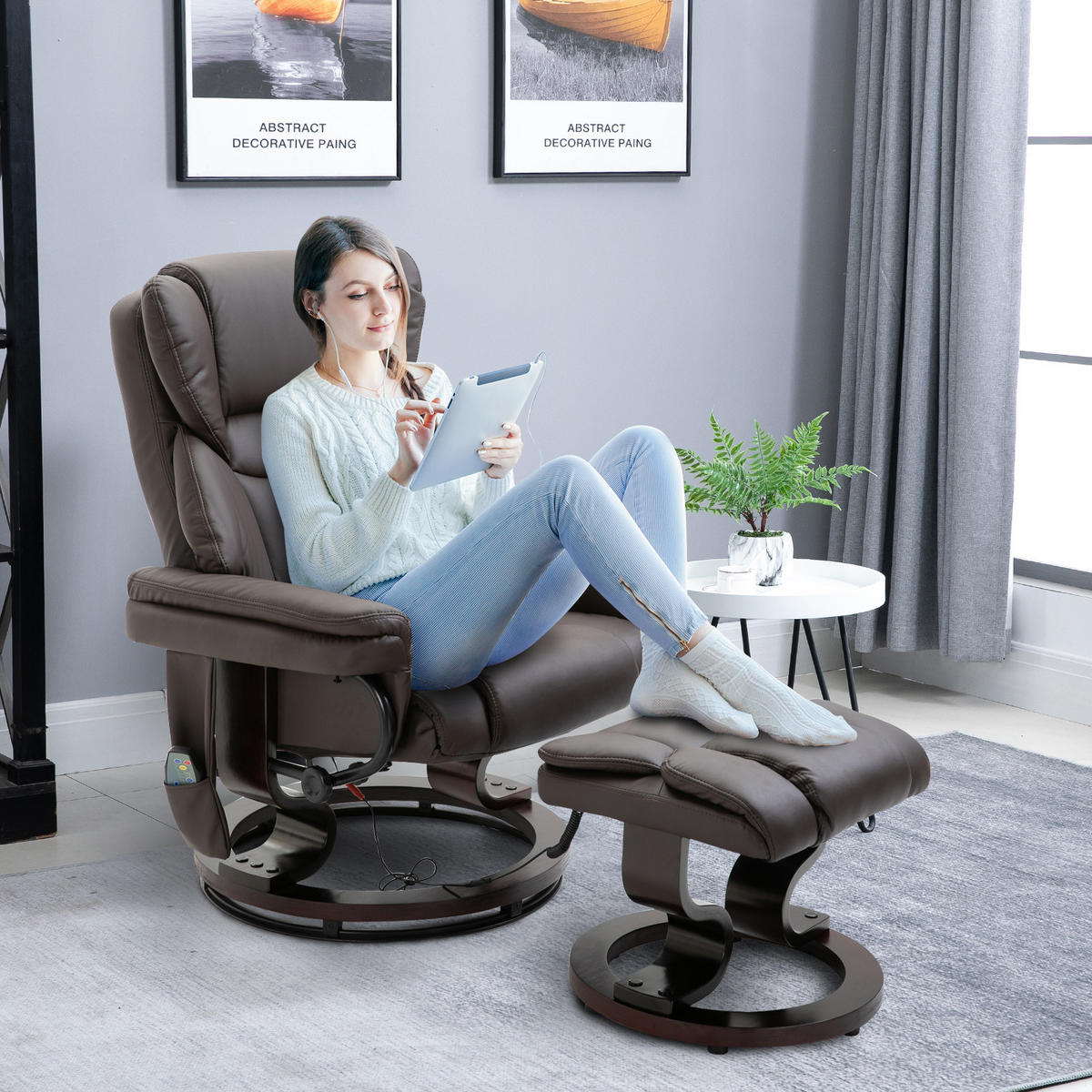 RELAXSESSEL Massagesessel mit Fußhocker Liegefunktion Braun 79 x 82 x 101 cm - Braun, Holz/Metall (82/101/79cm) - HOMCOM