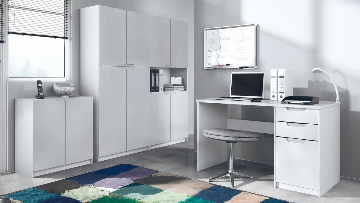 BÜROMÖBELSET Logan Fronten in Weiß matt - Weiß, Holzwerkstoff (246/185/60cm) - Vladon