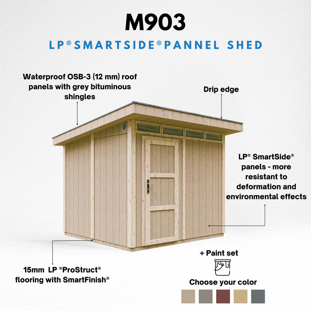 HOLZ-GARTHENHAUS basis LP SmartSide 5,9m² mit B279xL293xH239 cm - M903 - CAVERN STEEL - Dunkelgrau, Holz (294/237/279cm) - Timbela