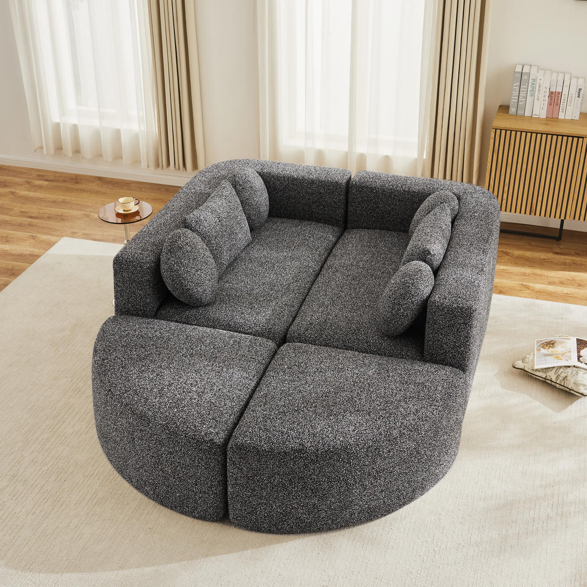 SCHLAFSOFA modular 292x165x68 cm aus Chenille, Schwarz - Schwarz, Textil (292/68/165cm)