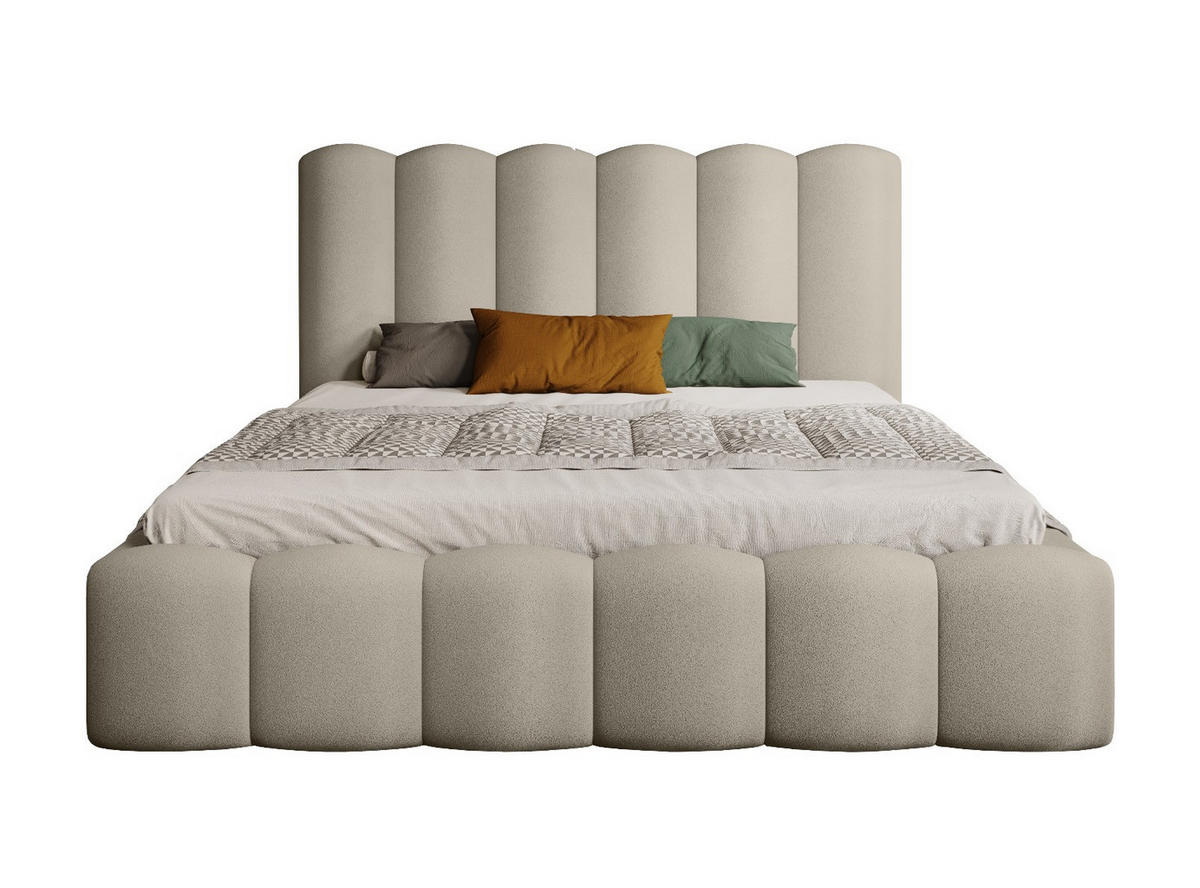 POLSTERBETT Modernes Polsterbett Mona V 180x200 cm – Komfortables Bett mit Stauraum & Halbwalzen-Design, Beige - Beige/Schwarz, Holzwerkstoff/Kunststoff (180/200cm) - DomoHome