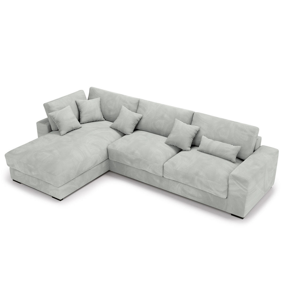 ECKSOFA mit Longchair - Hellgrau/Schwarz, Kunststoff/Textil (340/205cm) - home24