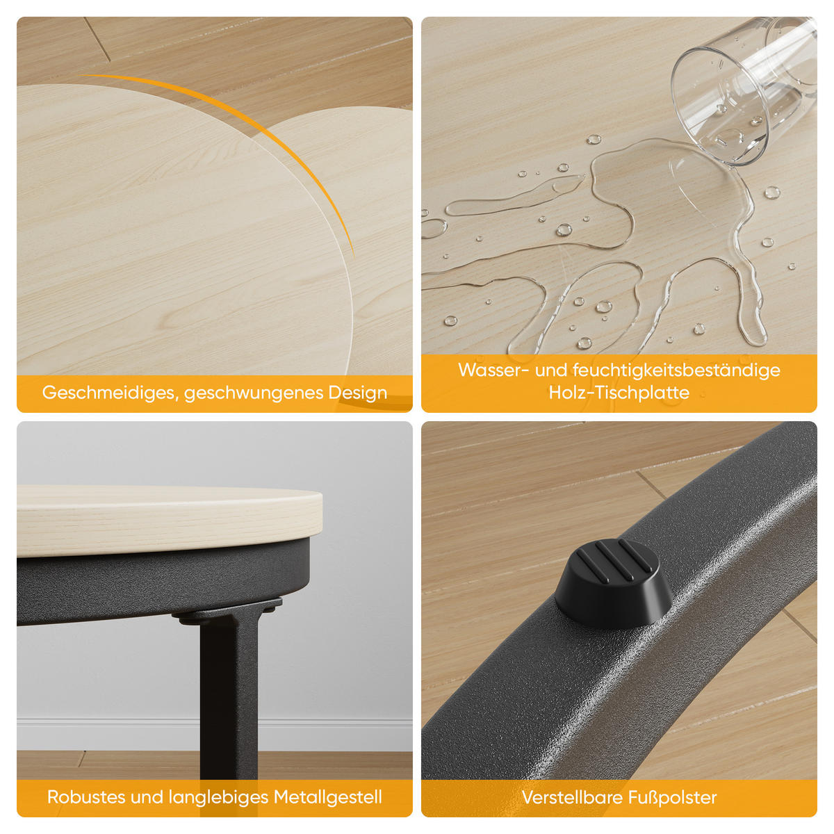 COUCHTISCH-SET 2-teilig rund mit Metallgestell, Eiche - Eichefarben, Metall (70/70/45cm)