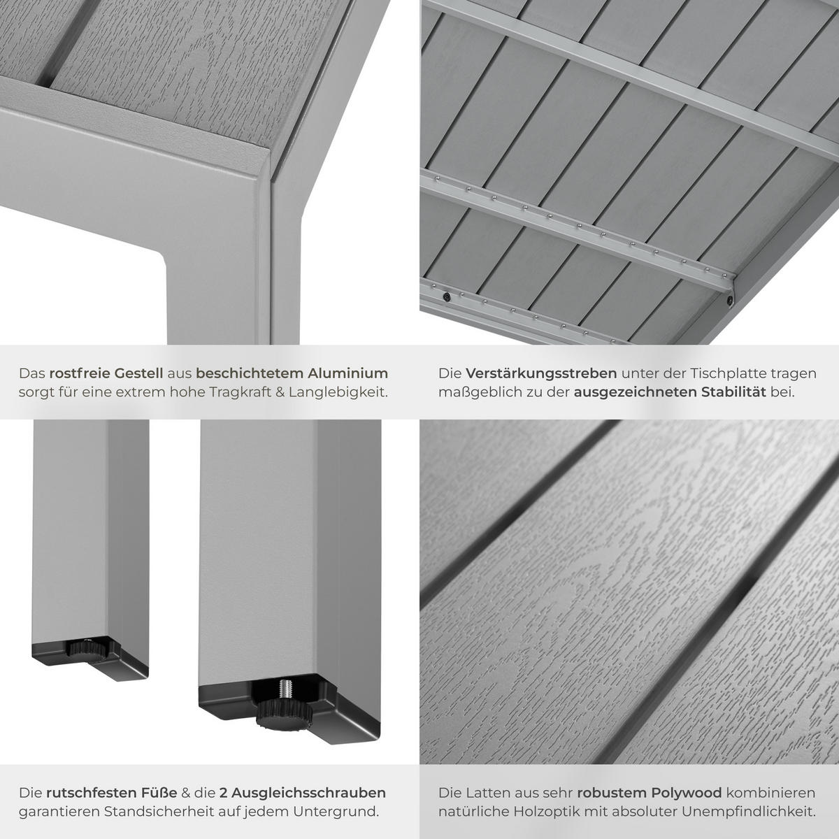 GARTENTISCH Maren,90 x 90 x 74,5 cm,silber - Silberfarben, Metall (90/90/74.5cm) - tectake