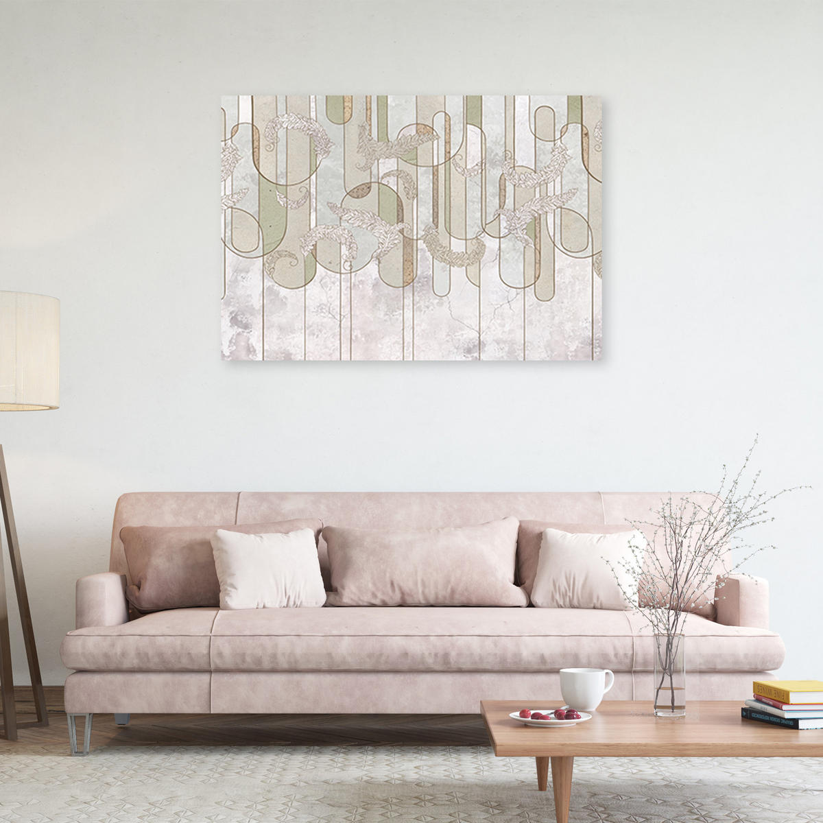 WANDBILD scandi boho abstrakt in beige - Grün, Textil (60/40cm) - Feeby