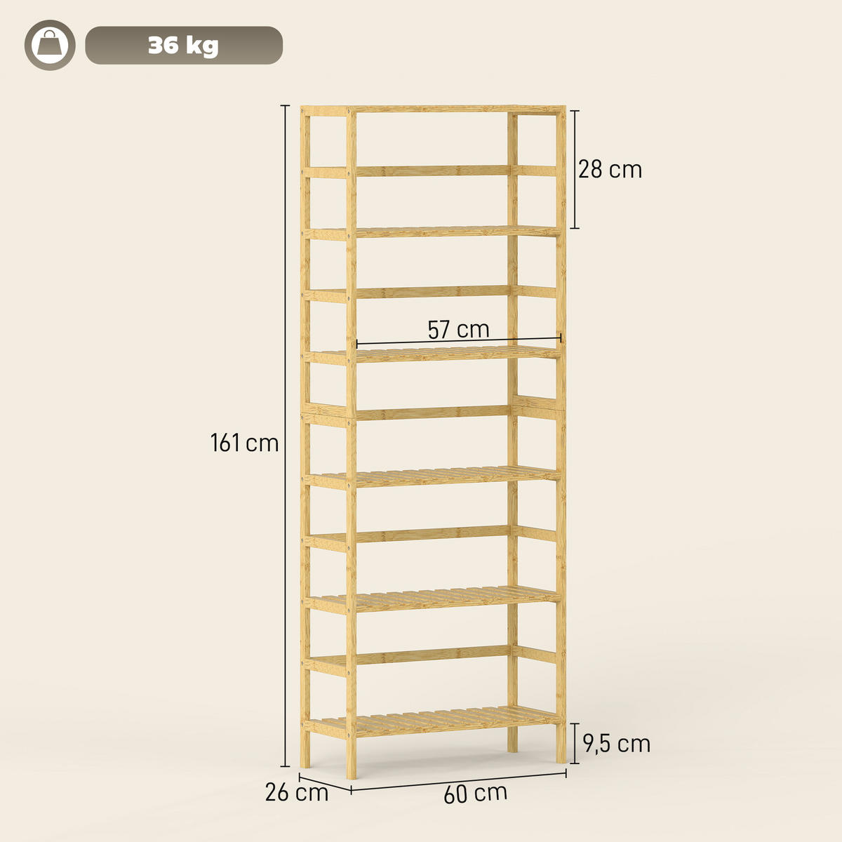 STANDREGAL Bambus Naturholz - Naturfarben, Holz/Bambusholz (26/161/60cm) - HOMCOM