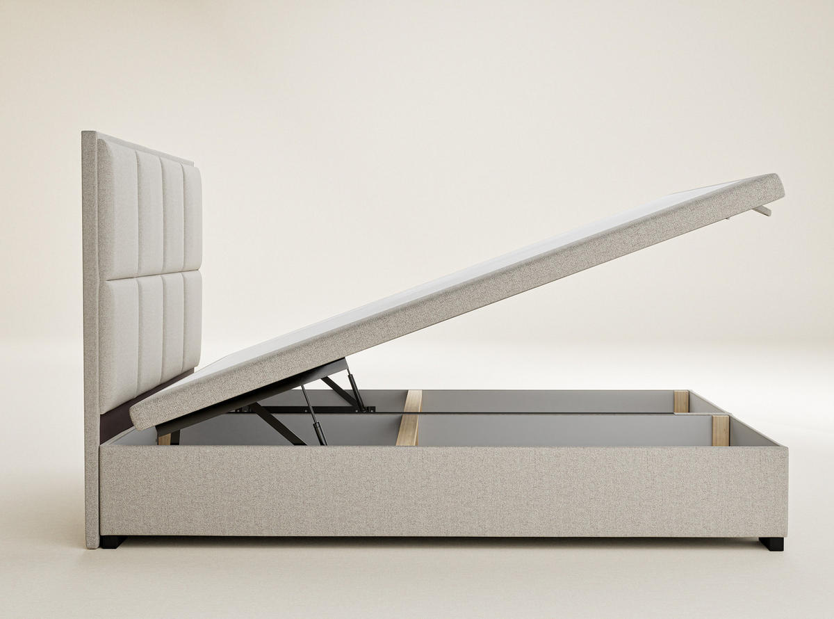 POLSTERBETT Fogo 180/200 cm, in Ecru, Bettkasten, gepolstertes Kopfteil - Ecru/Schwarz, Holz/Holzwerkstoff (180/200cm) - Maison de Reve