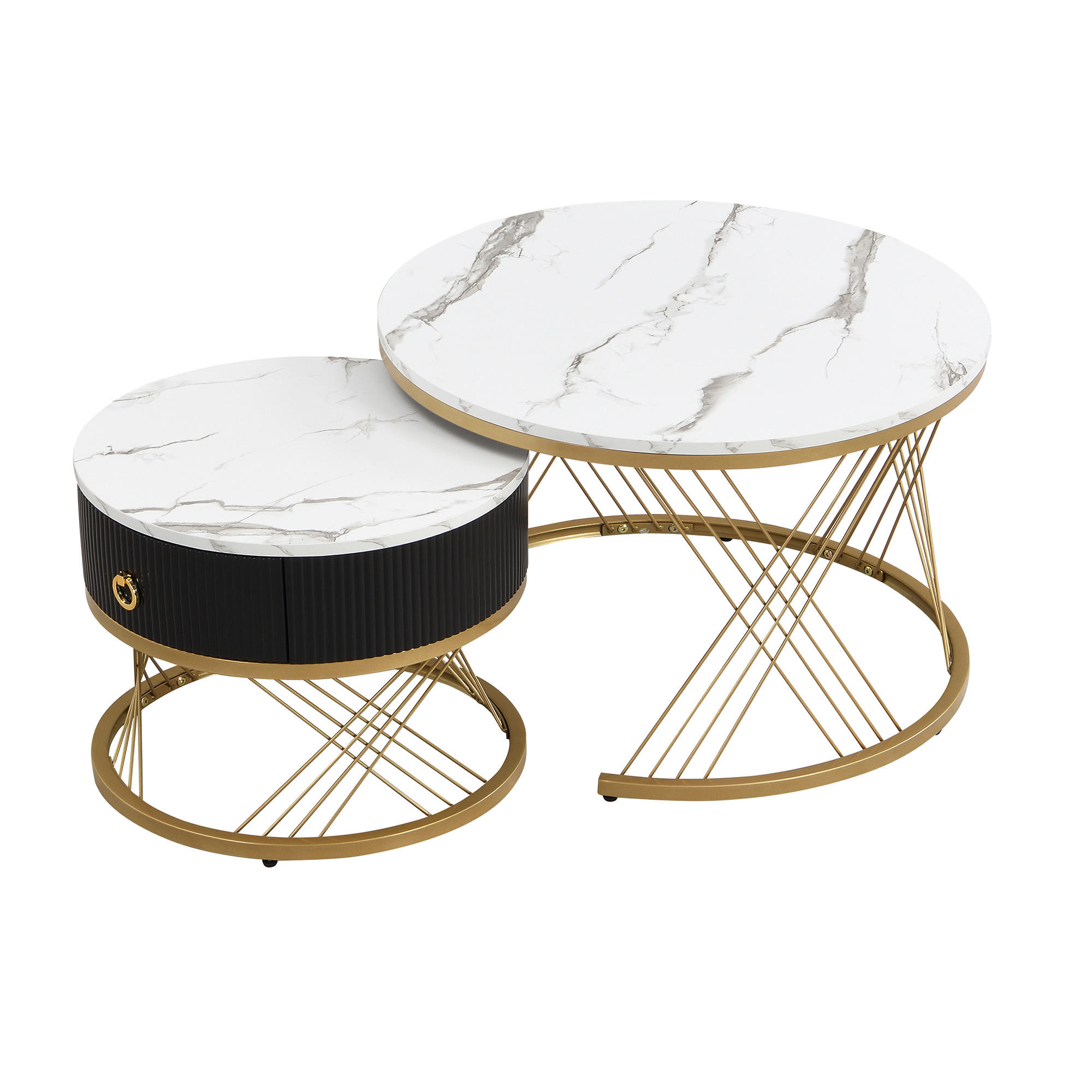 COUCHTISCH-SET 2er-Set Weiß/Gold - Weiß, Holzwerkstoff (70/70/45cm)