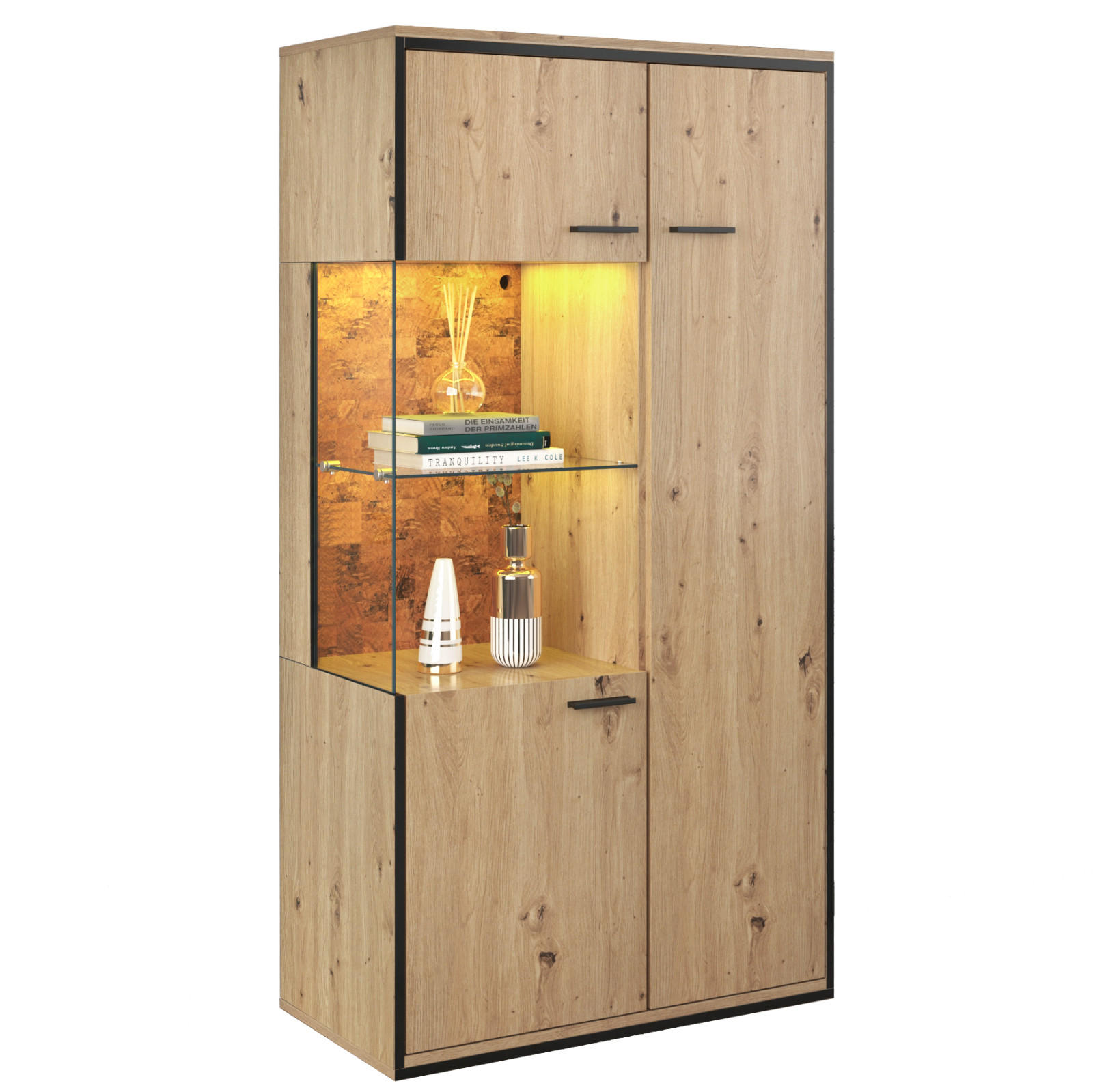 SIDEBOARD 78x40x150 cm, LED, Glastür, Glasregal, Naturfarben - Kastanienfarben, Holz (78/150/40cm)