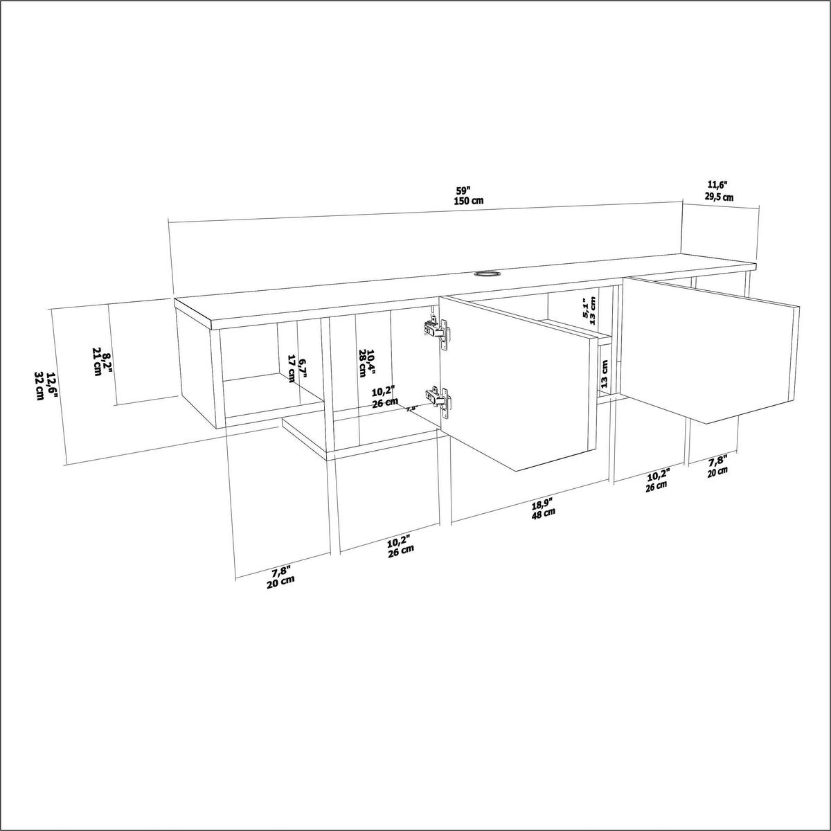 HÄNGENDE TV Einheit Hera Walnuss Travertin - Mokka, Holzwerkstoff (30/12.5/150cm) - Decorotika