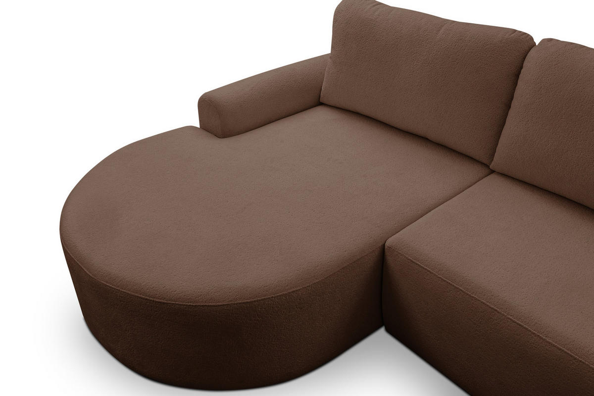 ECKSOFA Dream in L-Form mit Schlaffunktion und Bettkasten, Farbe: Dunkelbraun, Bouclé-Stoff, Ottomane Links - Dunkelbraun, Textil (136/260cm) - VENASI MÖBEL