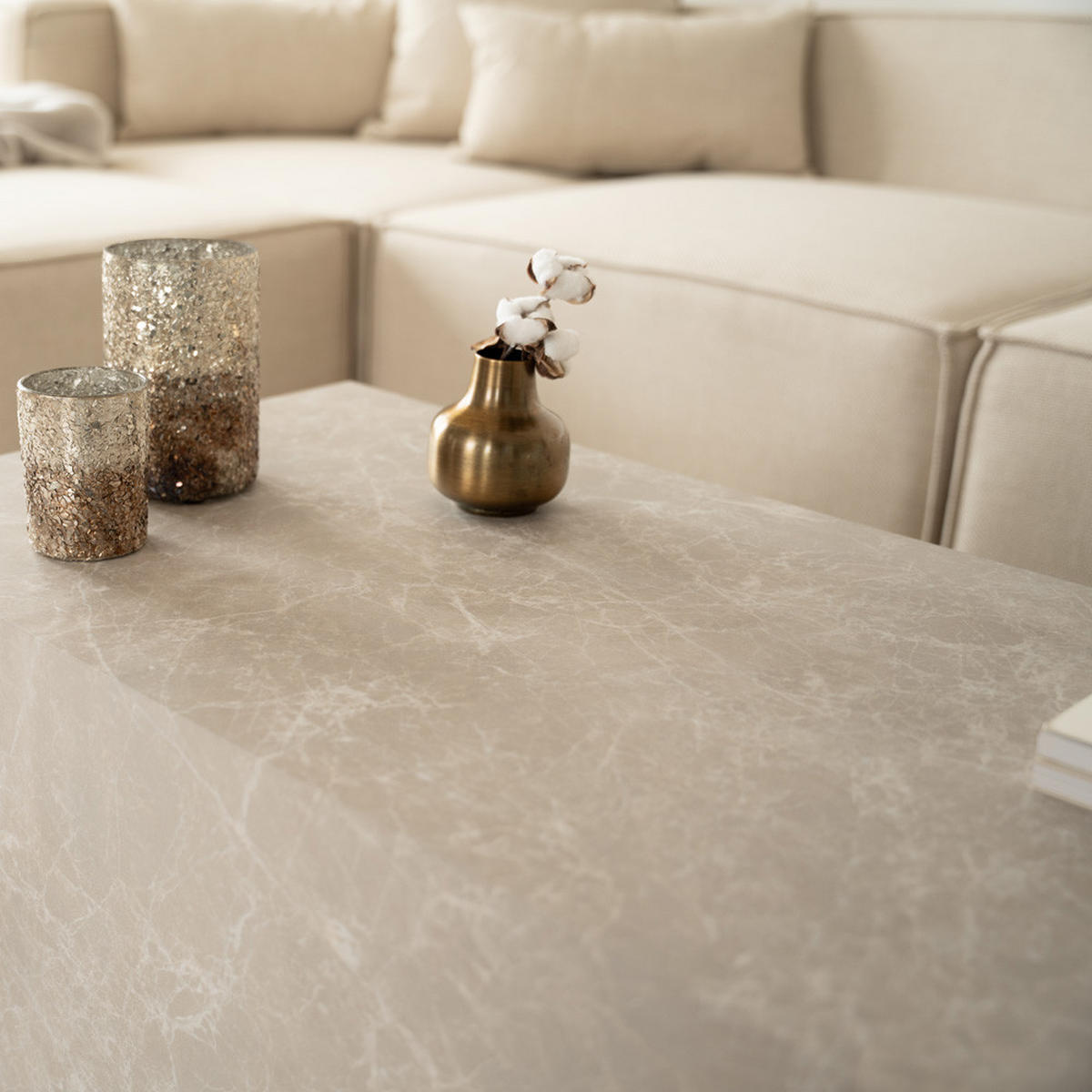 COUCHTISCH AMIRI L - Farbe: Beige, Größe: 95 x 40 x 50 cm - Beige, Holzwerkstoff/Textil (40/95/50cm) - Home Deluxe