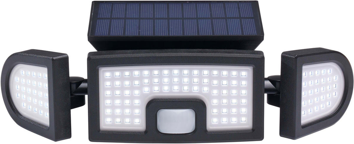 LED-SOLAR-STRAHLER - mit Bewegungsmelder und Fernbedienung, kaltweißes Licht für Außenbereiche, spritzwassergeschützt - Schwarz, Kunststoff (12.1/9/29cm) - Northpoint