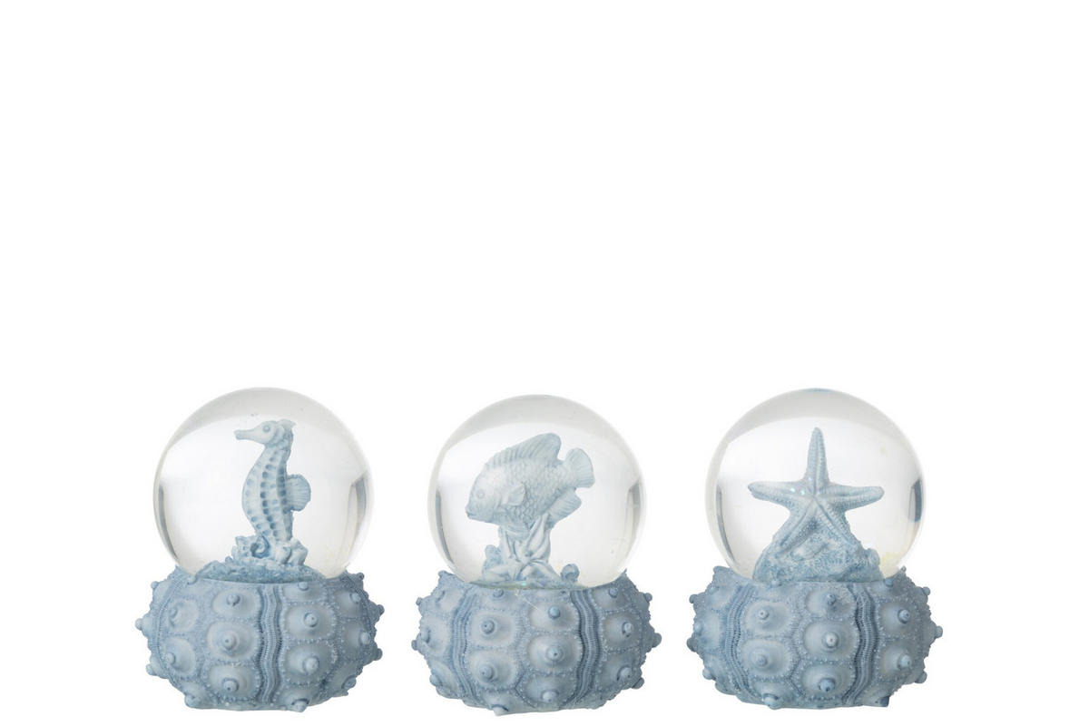 WASSER-GLOBUS MEER (3ER SET) - Blau, Glas/Naturmaterialien (7/8.5/7cm) - J-Line