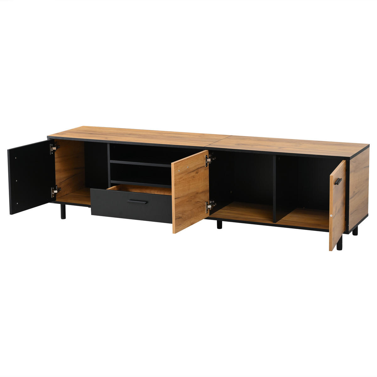 TV-SCHRANK 180/32,5/50 cm Naturholz mit 1 Schublade und 3 Türen - Schwarz, Holzwerkstoff (180/50/32.5cm) - Oxeza