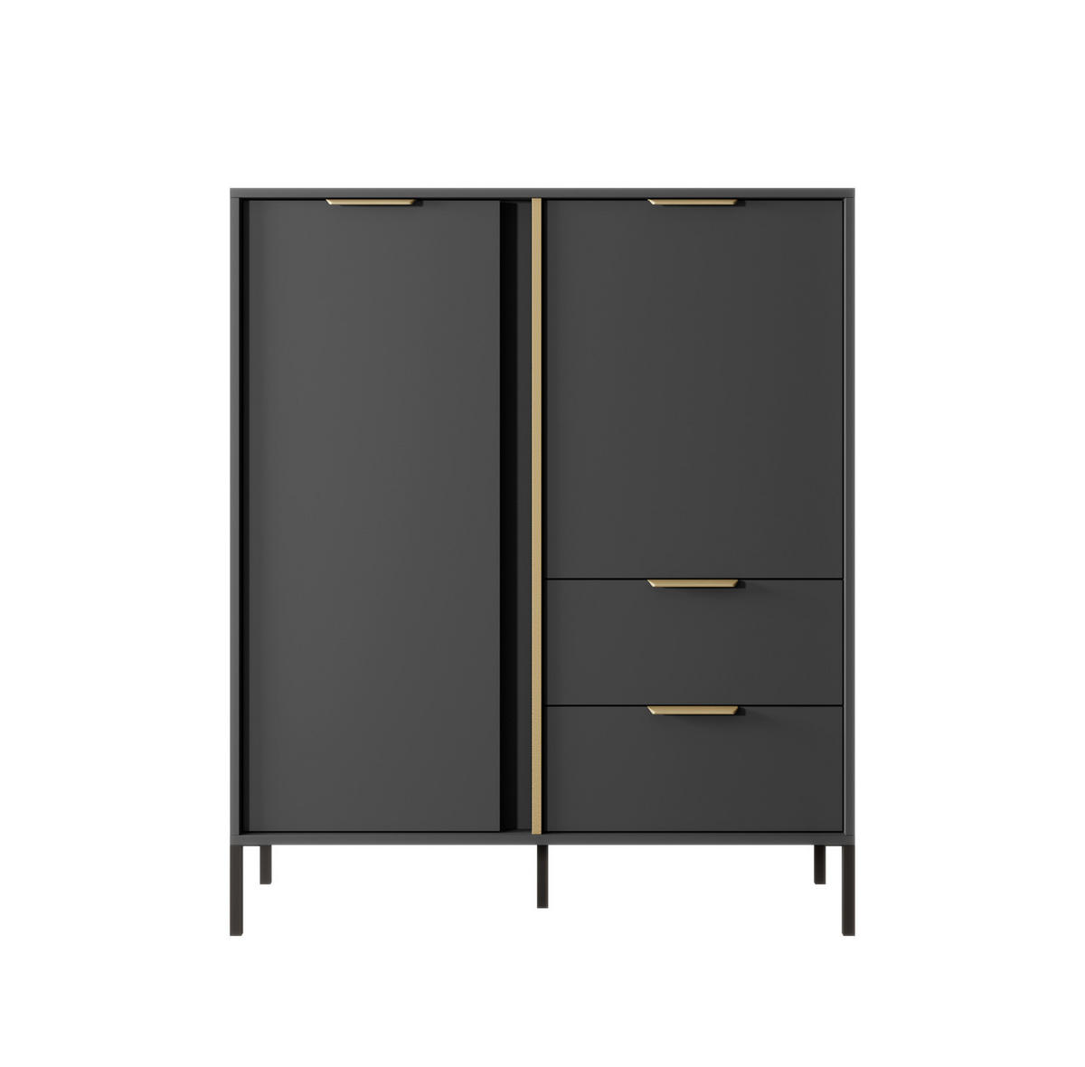 HIGHBOARD Valdi A 103 cm Anthrazit / Gold - mit 2 Türen und 2 Schubladen - Anthrazit/Gelb, Holz/Holzwerkstoff (103/123/39cm) - Ravio