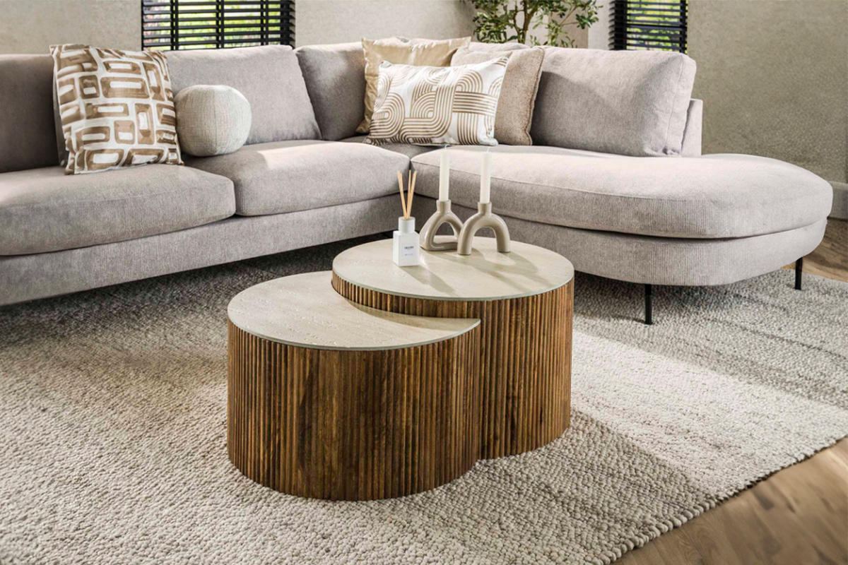 COUCHTISCH-SET DESEADO Weiß Keramik - Braun/Weiß, Mangoholz/Keramik (60/60/40cm) - KAWOLA