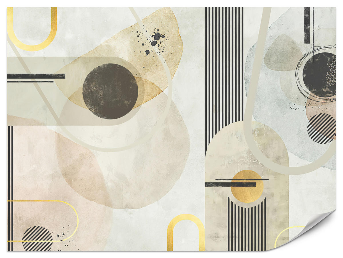 FOTOTAPETE für Wohnzimmer Geometrische Kreise Streifen Glamour 450x315 - Gelb/Beige, Papier (450/315cm) - Muralo