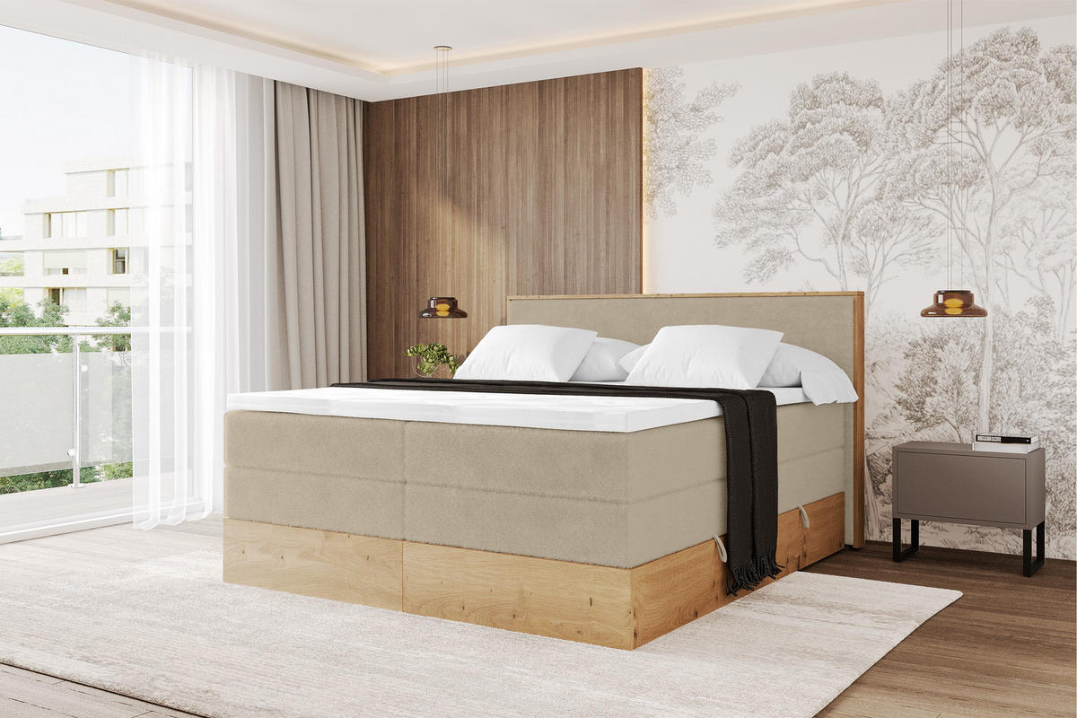 BOXSPRINGBETT LOLLI9 -KING 180x200 - H3/H4 Creme - Champagner, Holzwerkstoff (180/200cm) - ALTDECOR