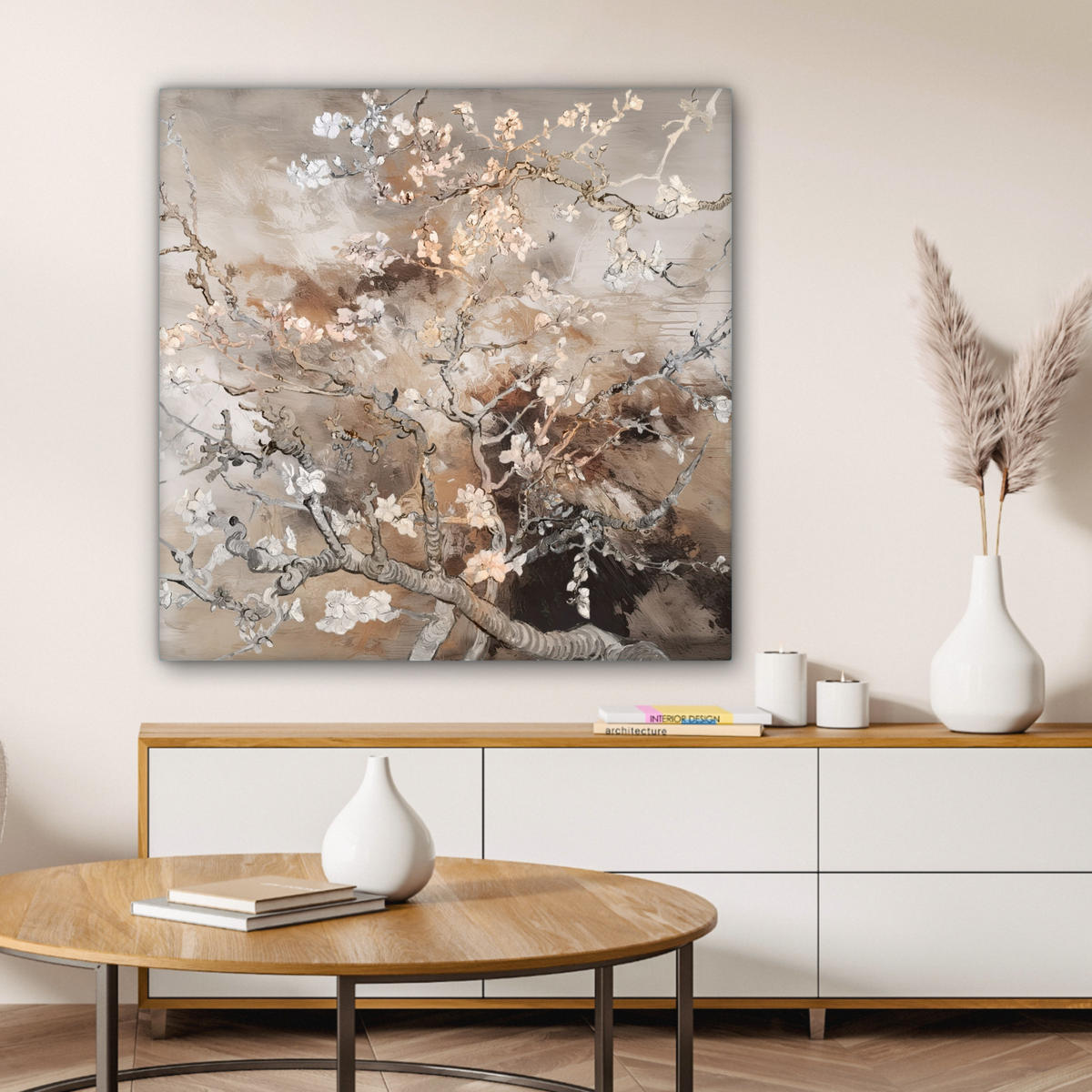 LEINWANDBILD Mandelblüte - Kunst - Van Gogh - Beige - Abstrakt 90x90 cm - Braun, Textil (90/90cm) - MuchoWow