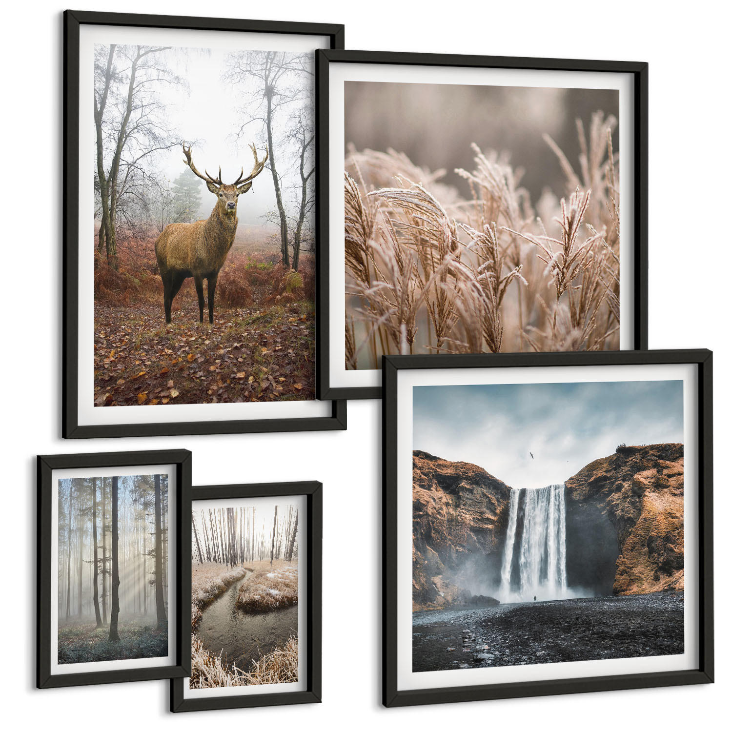 BILDER SET 5er Set - 50x50 cm & 20x30 cm & 40x60 cm Schwarzer Rahmen - Die charmanten Straßen der Hafenstädte - Schwarz, Kunststoff (40/60cm) - TULUP