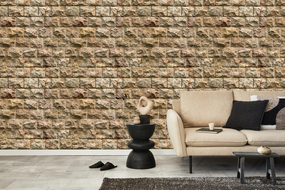 VLIESTAPETE Steinmauer in 3D-Optik – Braun, Beige – 50x1000 cm - Beige/Braun, Papier (50/1000cm) - Muralo