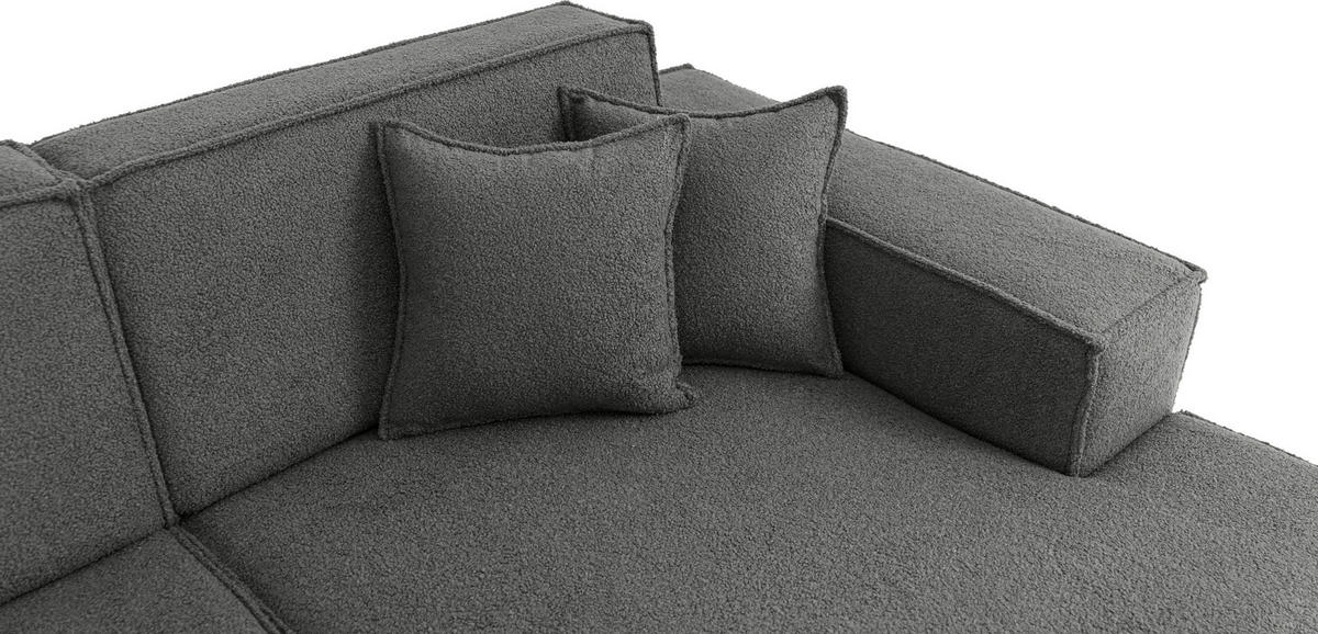 ECKSOFA Hana Loft 3-Sitzer Ecke Rechts, Boucle, Grau 241/80/168 cm - Schwarz/Grau, Textil/Metall (241/168cm) - WFL GROUP