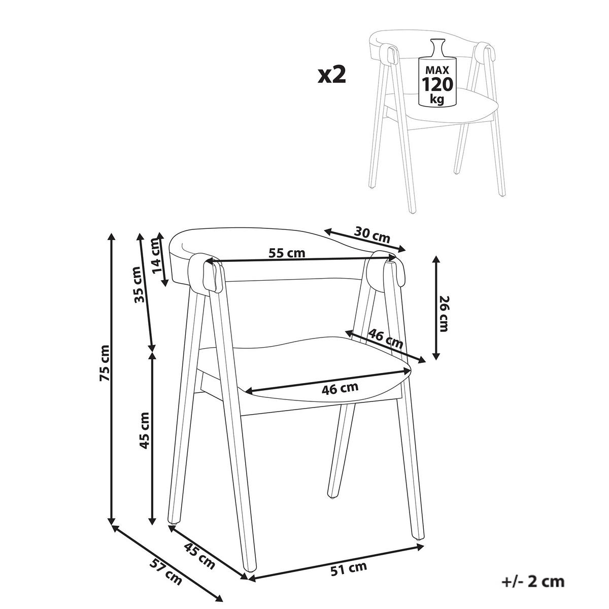 ESSZIMMERSTUHL 2er-Set Bouclé Dunkelbraun Day - Beige, Textil (55/75/57cm) - Beliani