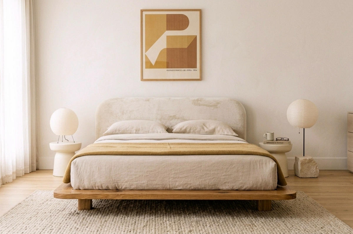 MASSIVHOLZBETT Eyko BORA, 200/200, Wildeiche - lackiert, Samt-Kopfteil Ecru - Ecru/Eichefarben, Holz/Textil (200/200cm)