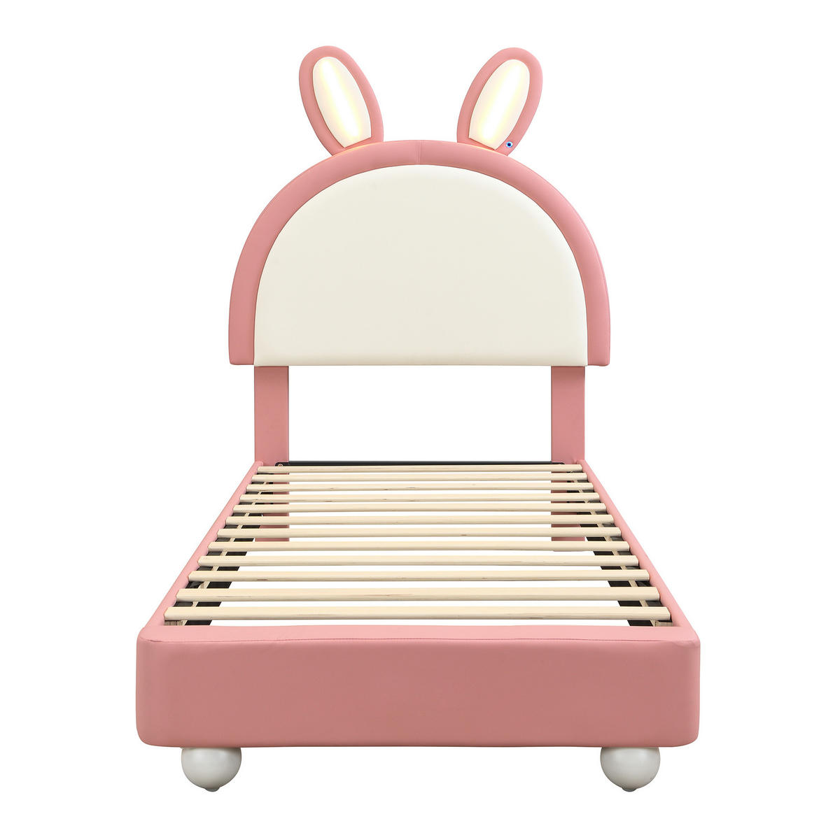 KINDERBETT aus PU 90x200 cm Rosa+Weiß mit Hasen-Kopfteil und LED-Beleuchtung - Weiß, Kunststoff (90/200cm) - IVMEU