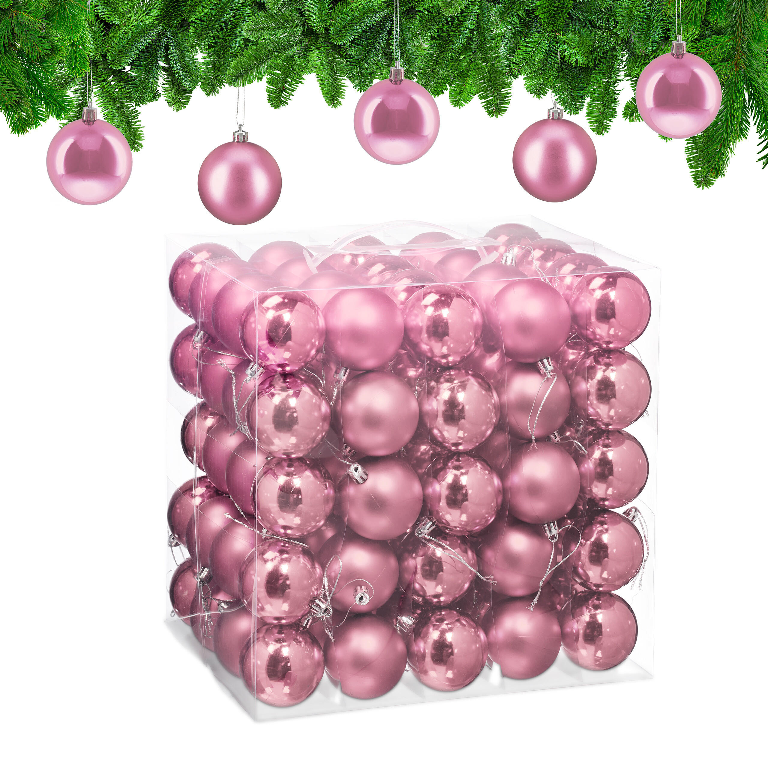 100XWEIHNACHTSKUGELN - Rosa, Kunststoff (6/7/6cm) - Relaxdays