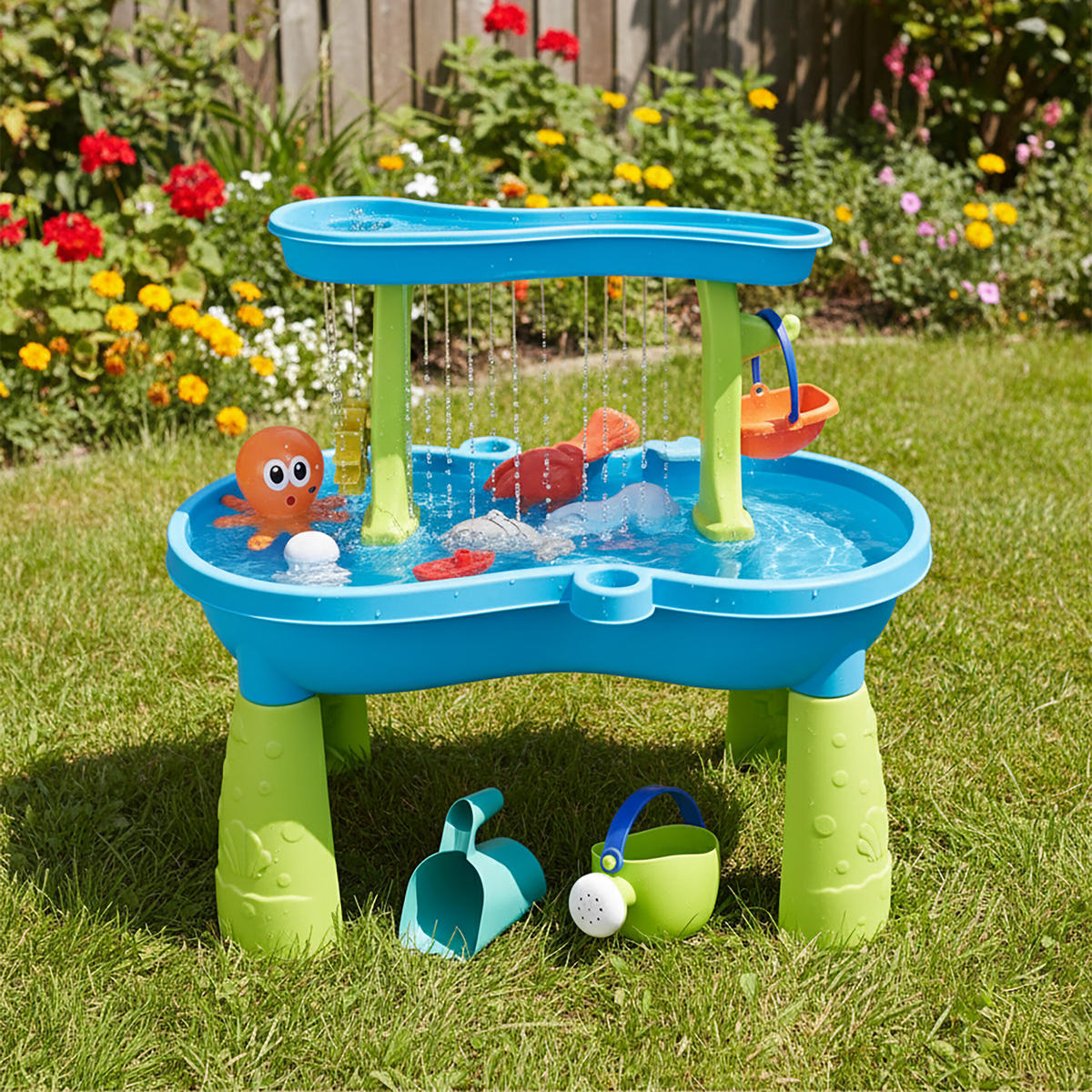 VATTENLEKBORD Flerfärgad med tillbehör 62x57x37 cm - Multicolor, Plast (37/57/62cm) - Relaxdays