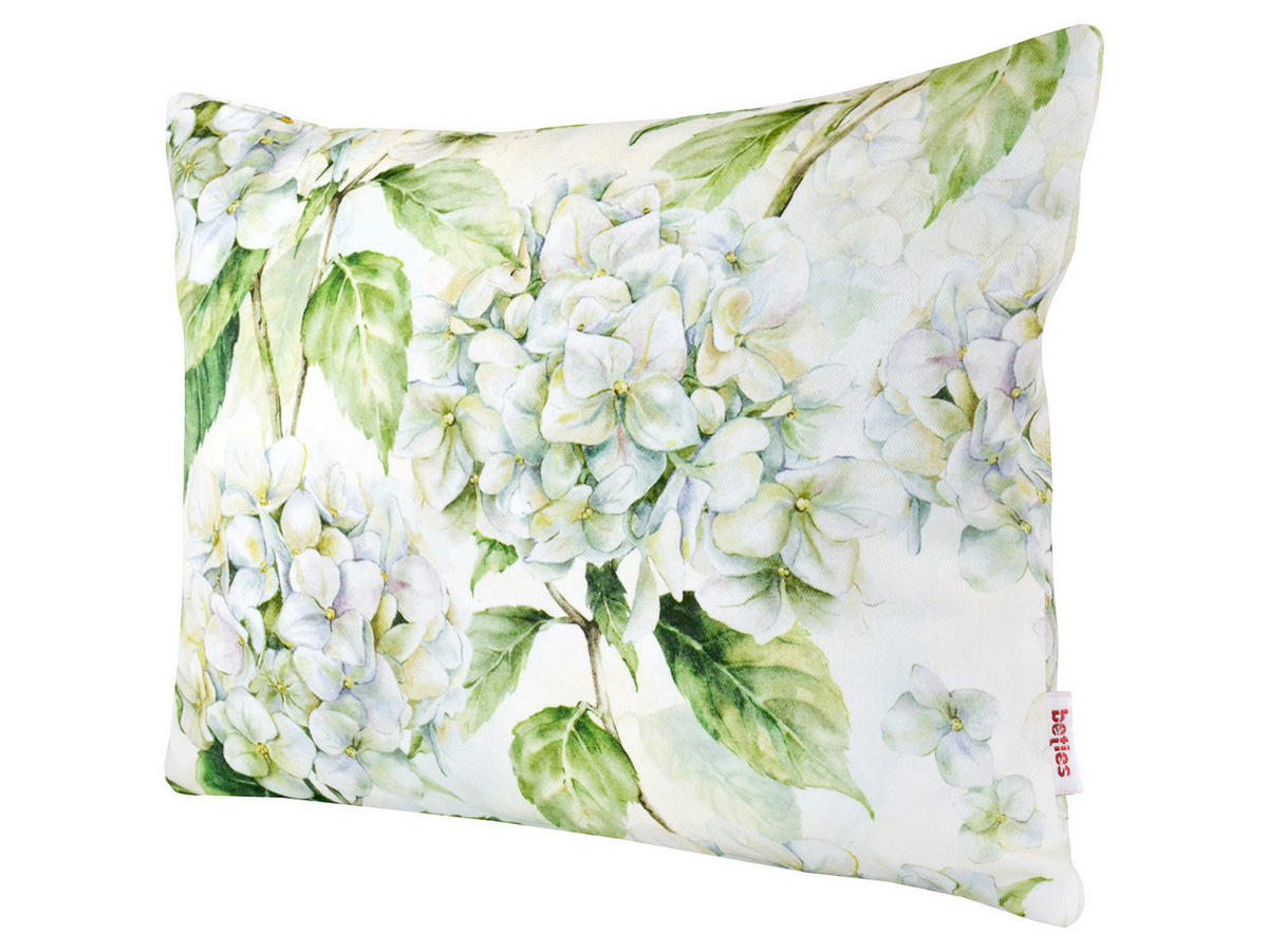 KISSENHÜLLE Landlust-Hortensie weiß 25/35 cm - Weiß/Grün, Textil (25/35cm) - beties Heimtextil