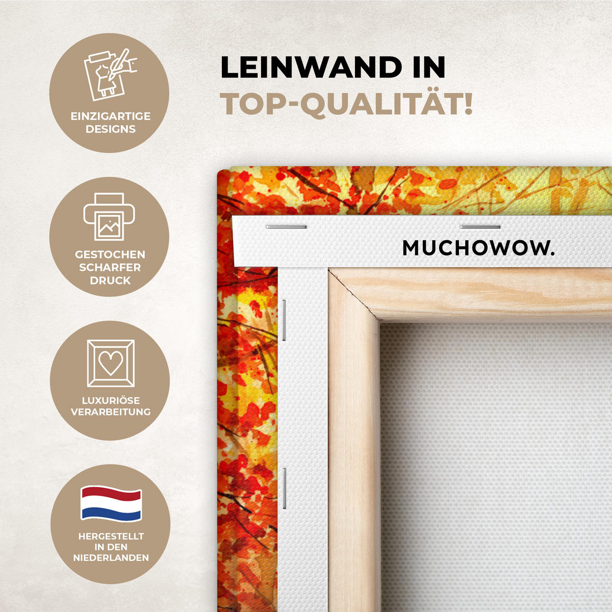 LEINWANDBILD Natur - Ölfarbe - Hirsche - Tiere - Herbst - Orange Gemälde 60x40 cm - Orange, Textil (60/40cm) - MuchoWow