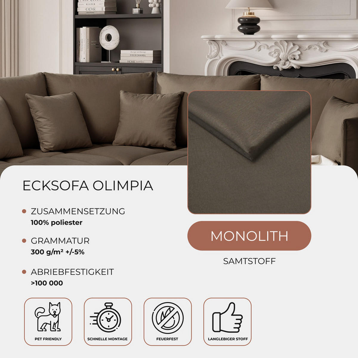 ECKSOFA OLIMPIA mit Schlaffunktion und Bettkasten Braun - Braun, Holzwerkstoff/Kunststoff (235/230cm) - Idohome