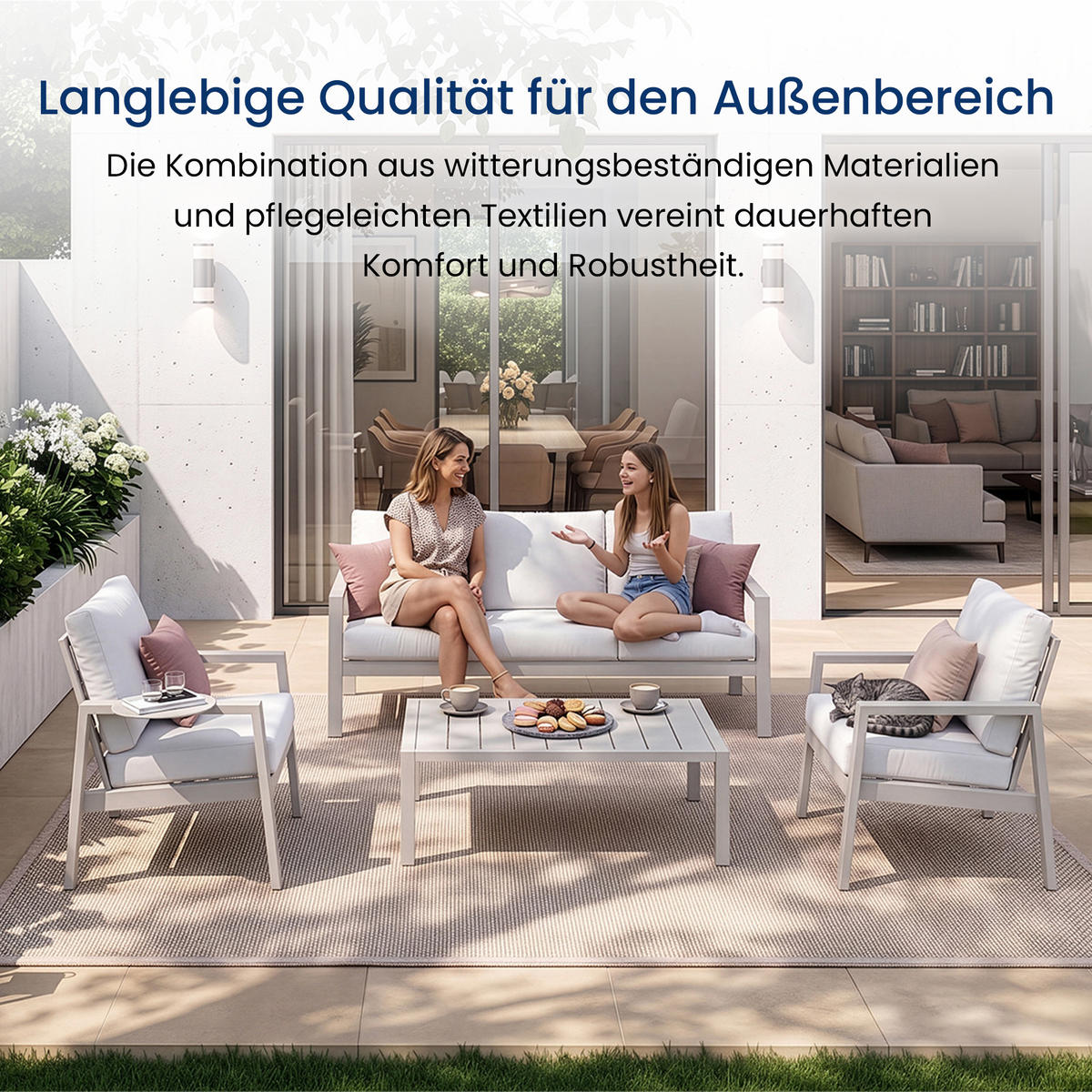 GARTENMÖBEL-SET mit 1 Dreisitzer-Sofa. 2 Einzelstühlen und 1 Couchtisch. Creme & Beige - Beige, Metall - Home Collective