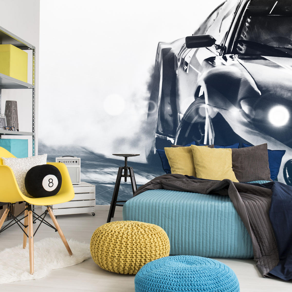 FOTOTAPETE für Jugendzimmer Drift Sportwagen Action 250x175 - Schwarz/Weiß, Papier (250/175cm) - Muralo