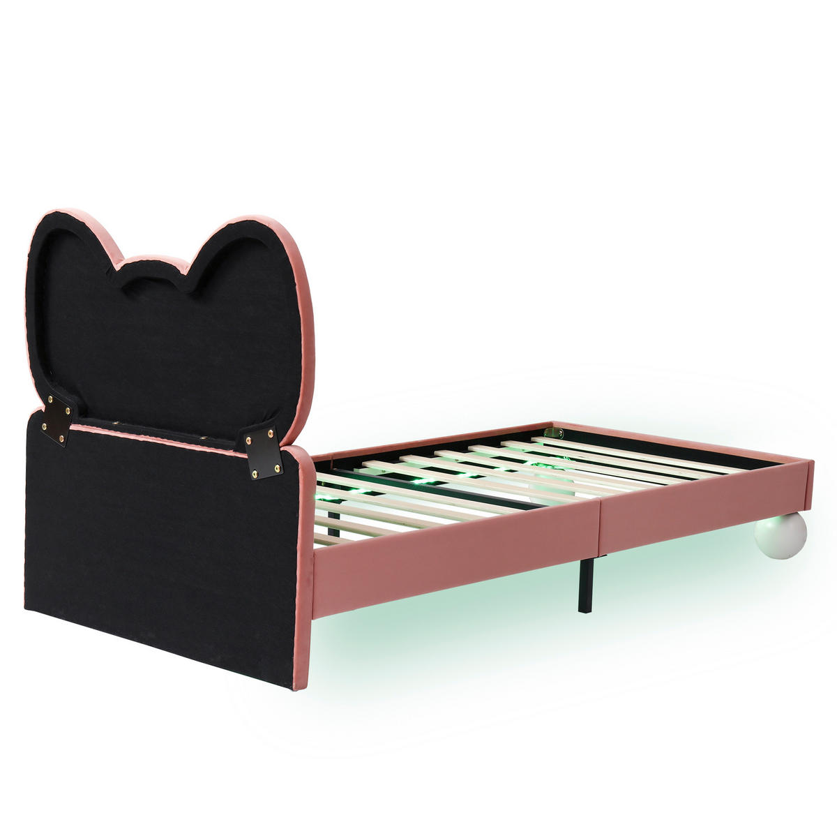 KINDER-POLSTERBETT aus Samt 90x200 cm Beige/Rosa mit LED-Lichtleiste - Rosa, Textil (90/200cm) - IVMEU