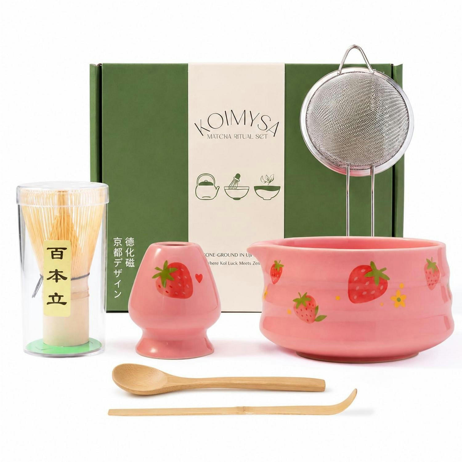 MATCHA Set 5-teiliges Set Erdbeermuster Rosa - Rosa, Keramik (6.6/1/13.9cm)