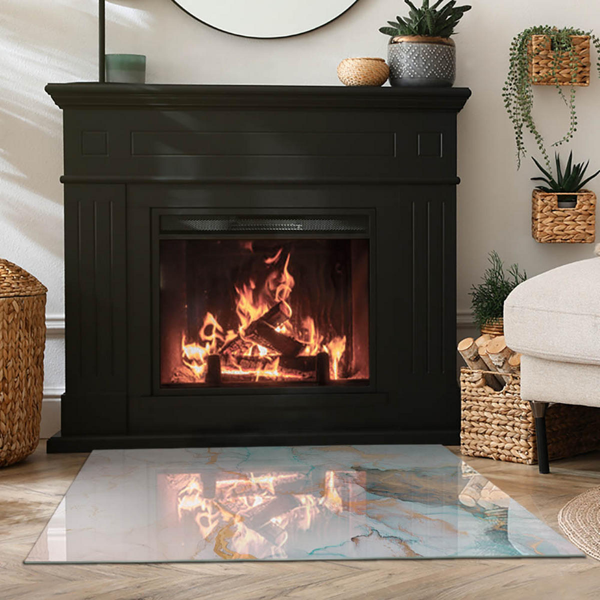 GLASPLATTE für Kamin 100x70 cm - Türkis, Glas (100/70/0.4cm) - TULUP