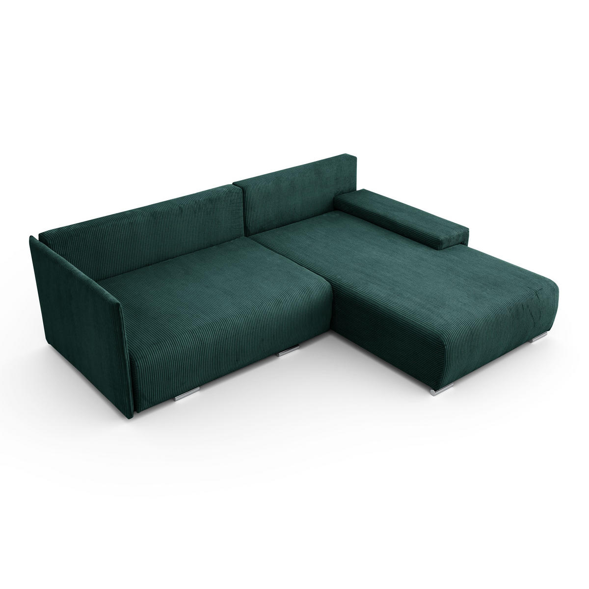 ECKSOFA L-Form Schlaffunktion Livorno Cord-Stoff Grün Rechts - Chromfarben/Schwarz, Holz/Kunststoff (246/188cm) - Kaiser Möbel