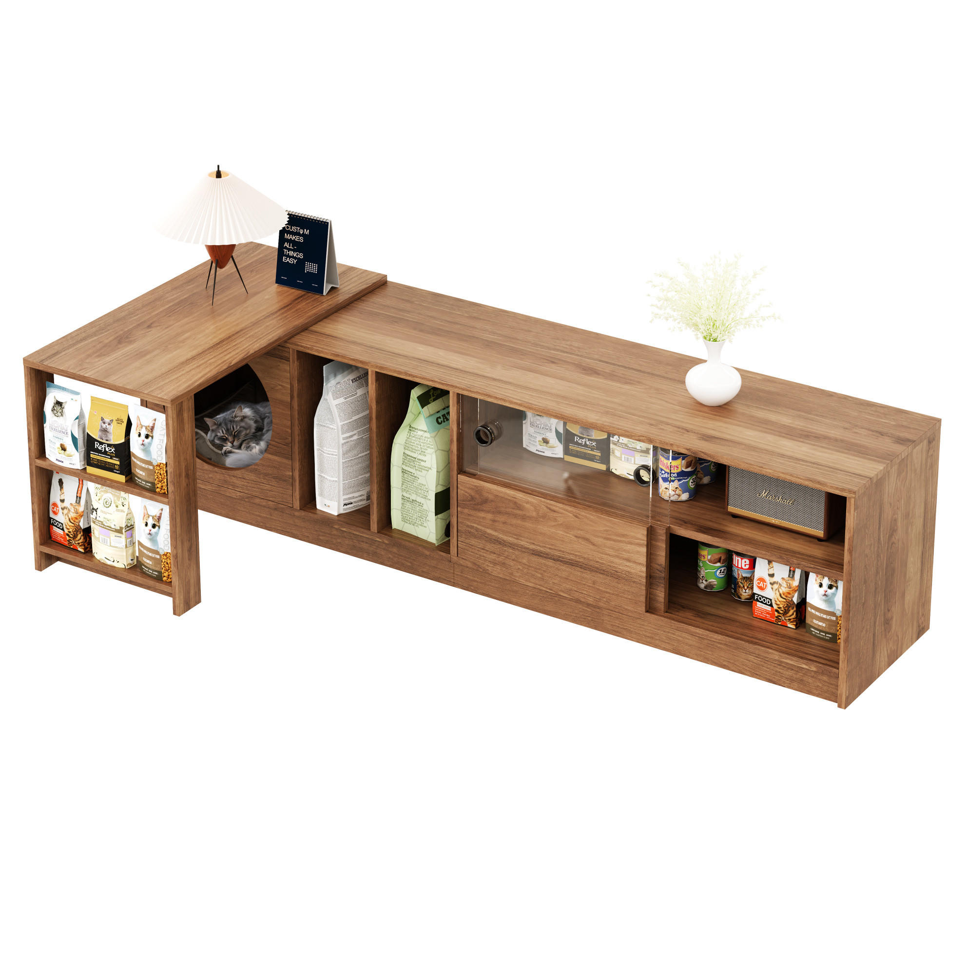 TV-SCHRANK ausziehbar und drehbar in Nussbaum 180/40/50 cm (bis 260 cm) - Walnussfarben, Holzwerkstoff (180/50/40cm) - Redom