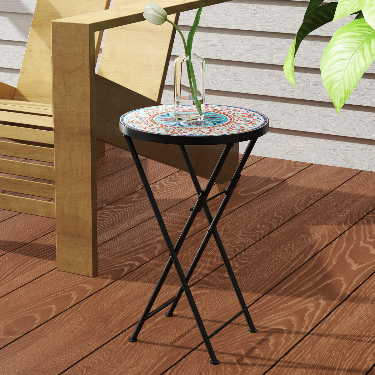 GARTENTISCH DE-07250 rund, klappbar mit Mosaik-Muster Mehrfarbig - Multicolor, Metall (35.5/35.5/55cm) - ComfortXL