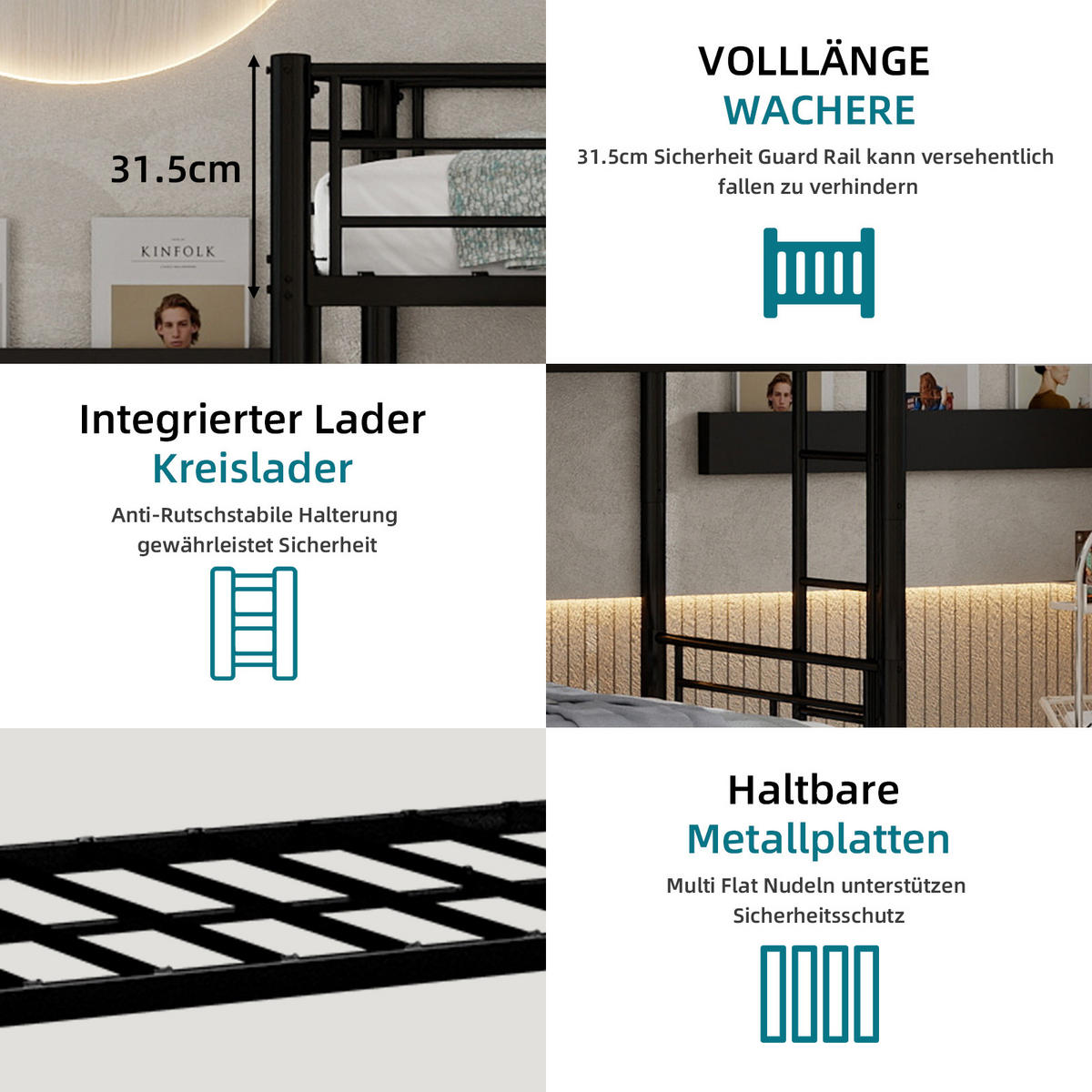 ETAGENBETT Twin over Twin Metall - Schwarz, Metall (92.5/188cm) - ComfortXL