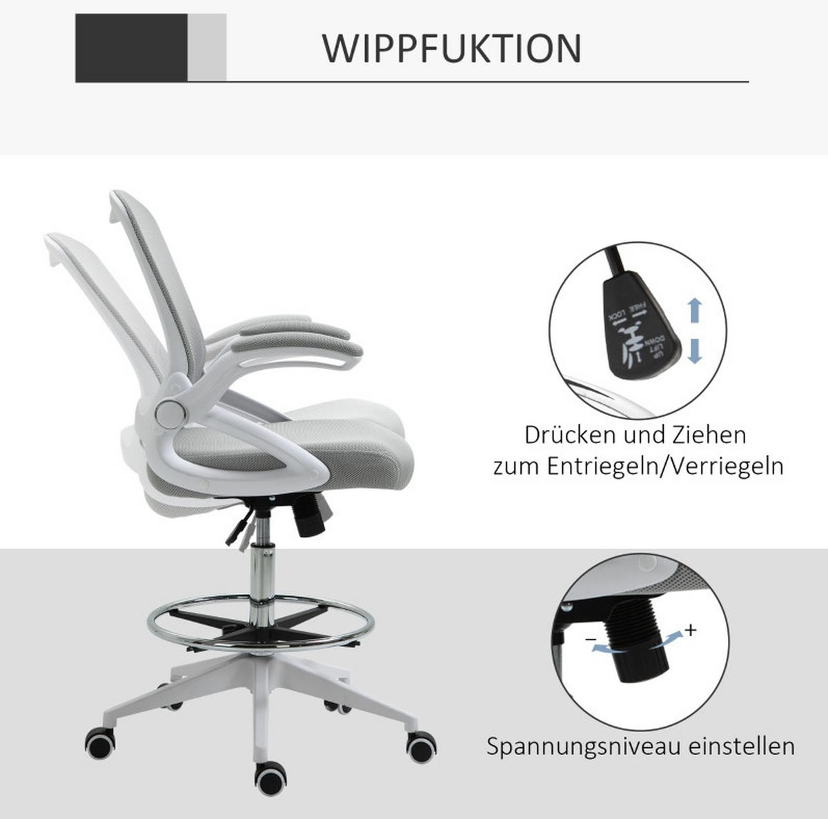 BÜROSTUHL ergonomisch höhenverstellbar Light Gray - Hellgrau, Kunststoff (60/126/64cm) - Meubliv