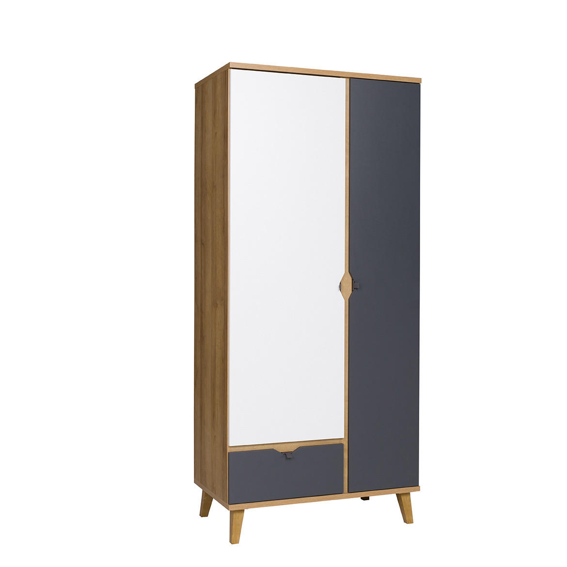 KLEIDERSCHRANK Aster 90x200 mit Schublade - Eichefarben/Graphitfarben, Holzwerkstoff/Kunststoff (90/200/52cm) - Ravio