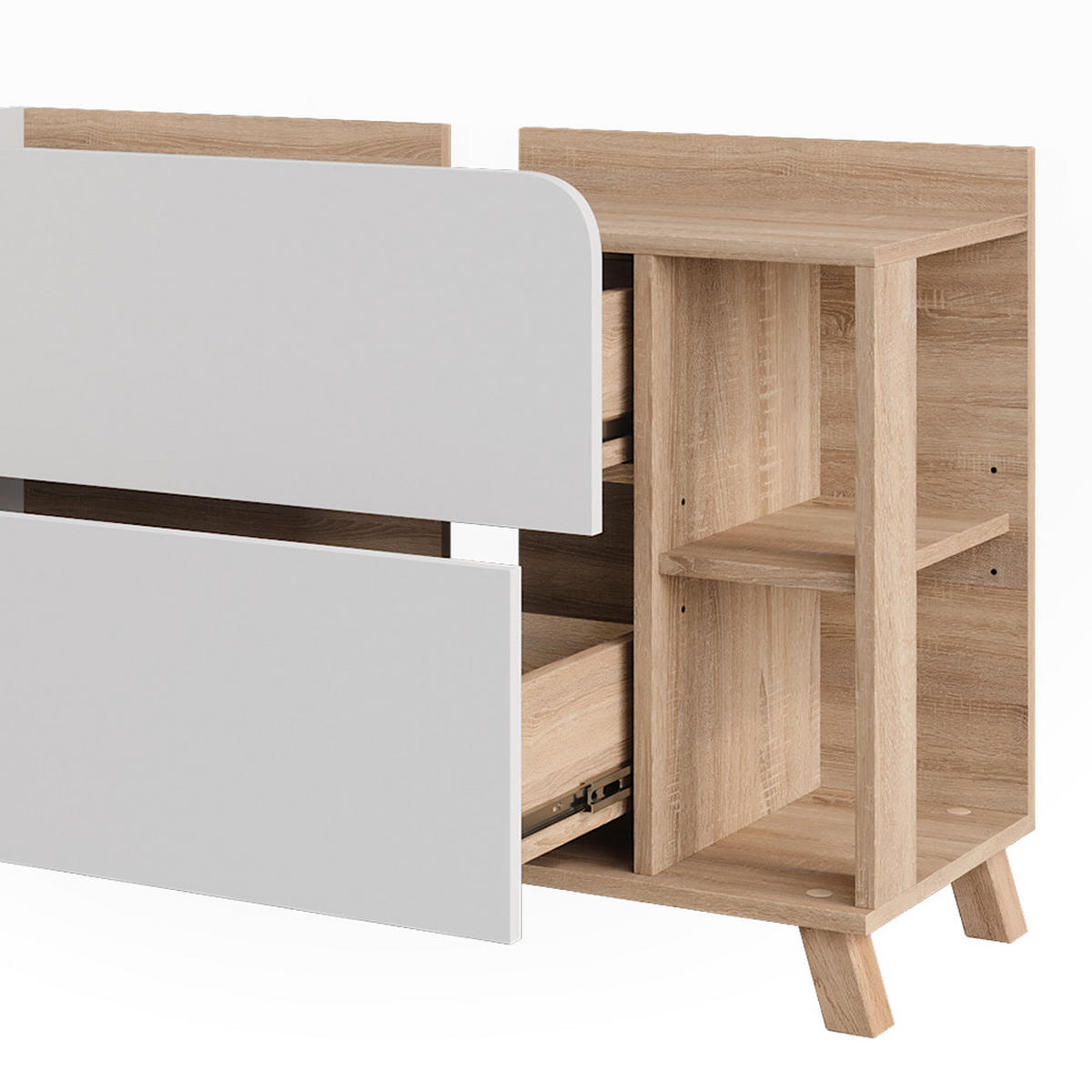WASCHBECKENUNTERSCHRANK Karen Sonoma/Weiß 100 x 65 cm mit 2 Schubladen - Weiß/Sonoma Eiche, Holzwerkstoff (100/65/35cm) - Vicco