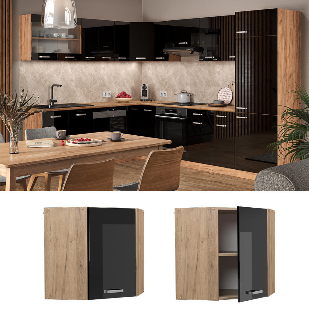 ECKHÄNGESCHRANK R-Line Schwarz Hochglanz 57 cm - Honigeiche/Schwarz Hochglanz, Holzwerkstoff (57/60/34.1cm) - Vicco