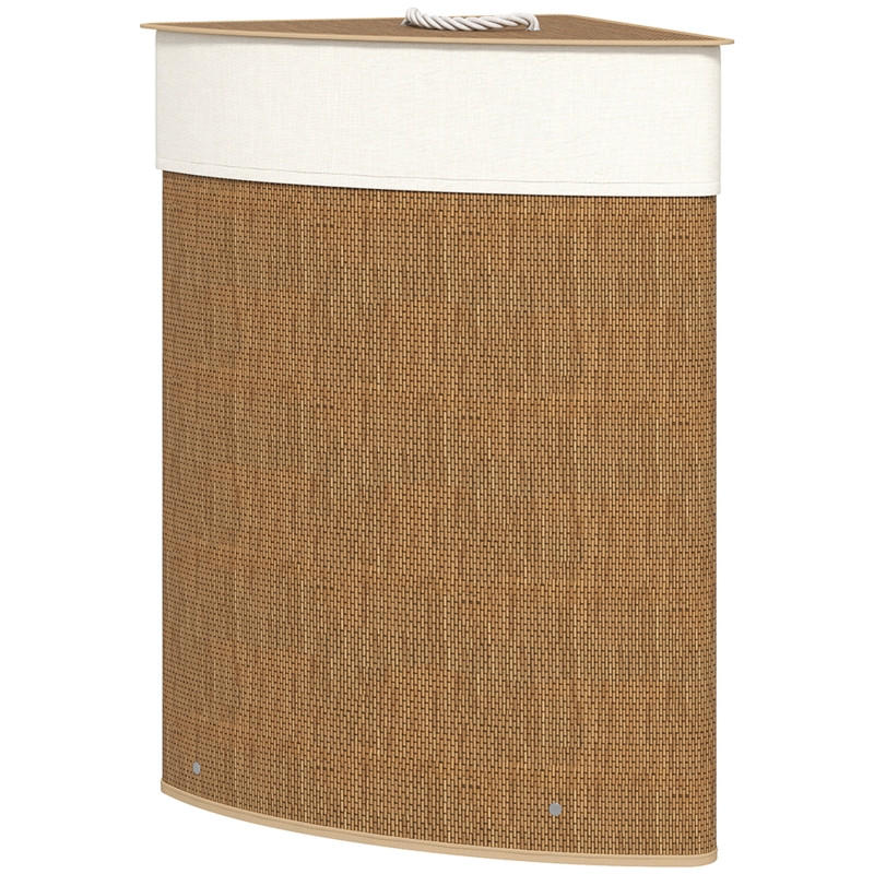 WÄSCHEKORB Bambus 55 L Ecke mit Deckel – Wäschesammler mit herausnehmbarem Sack, für Bad, Schlafzimmer & Waschküche, Braun - Braun, Holz (35/60/35cm) - Ej. Life